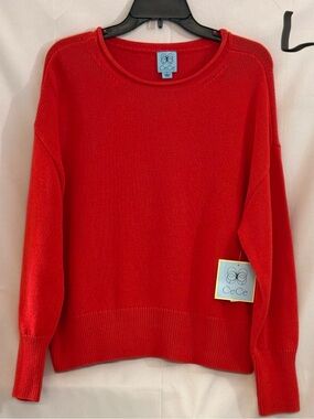 CeCe Bright Red Scoop Neck Long Sleeve Sweater